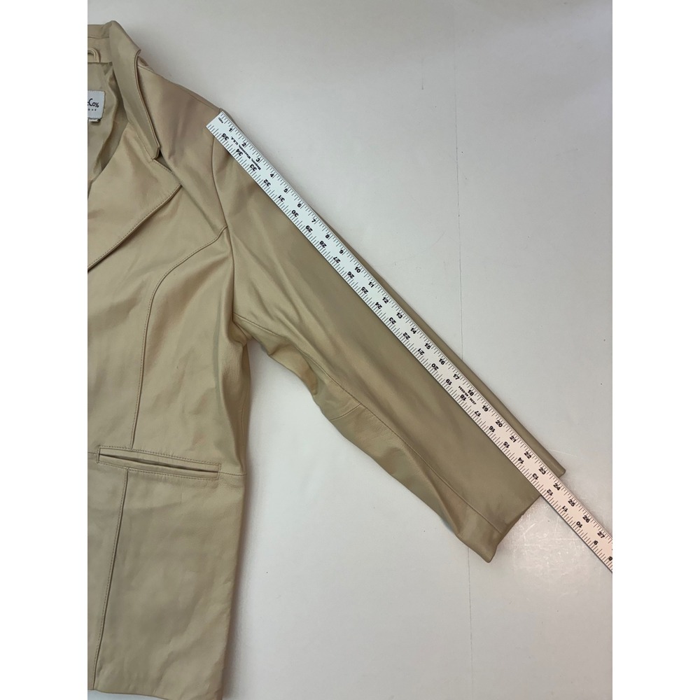 Pamela McCoy Cream Beige Genuine Leather Blazer Jacket Size L 3 Button Lined - Picture 8 of 14